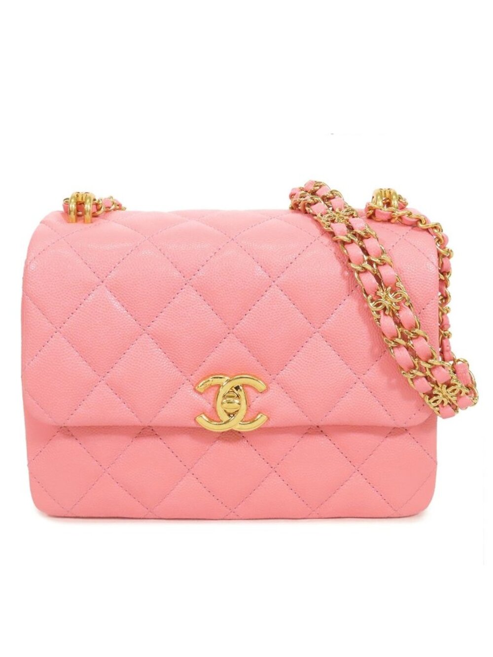 Chanel Chain Pink Gold Caviar Leather Quilted 20 Single Flap Shoulder Bag